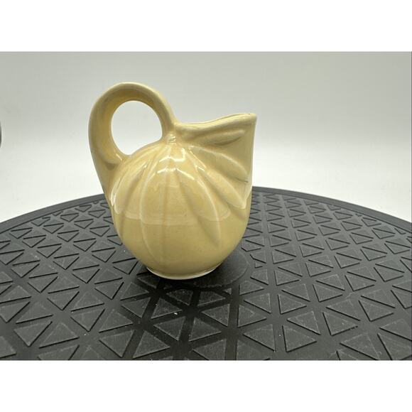 Vintage Yellow Pottery Miniature Poinsettia Pitcher Vase - Picture 3 of 7